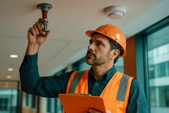 יועץ בטיחות אש בבדיקת מערכות במבנה