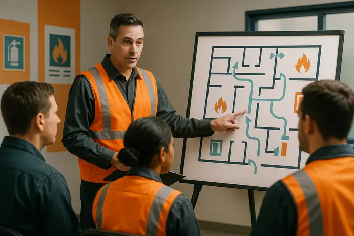 תרגול מעשי של כיבוי אש במקום העבודה