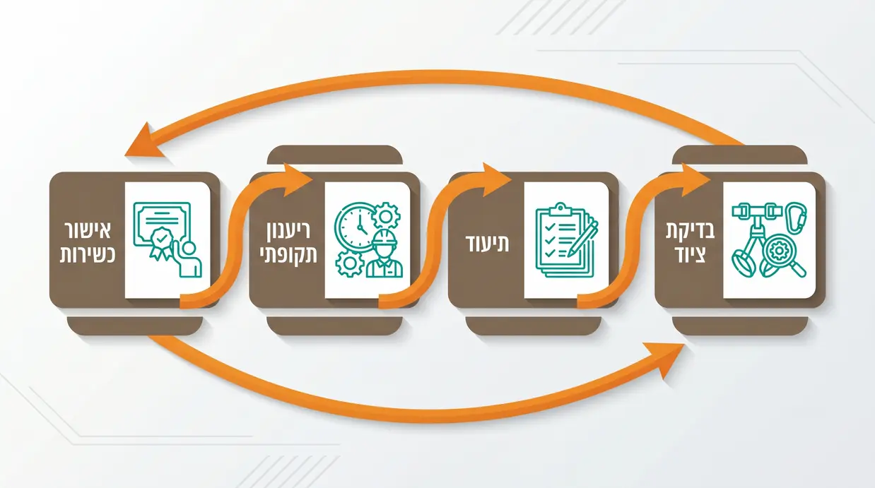 אינפוגרפיקה של תהליך בדיקת ציוד וריענון כשירות מדריכים