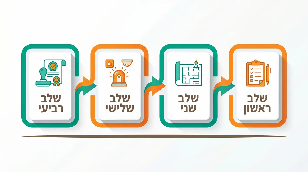 תרשים זרימה בעברית המציג את שלבי העבודה מול רשות הכבאות