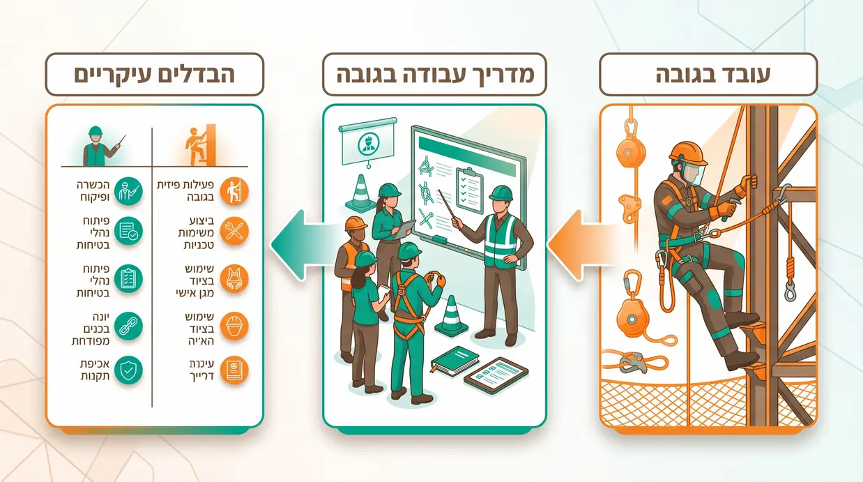 אינפוגרפיקה המשווה בין עובד בגובה למדריך עבודה בגובה