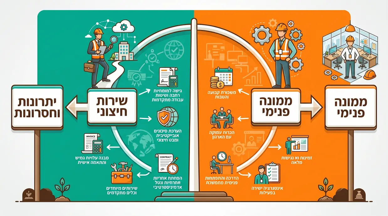 אינפוגרפיקה בעברית המשווה בין ממונה בטיחות פנימי לשירות חיצוני