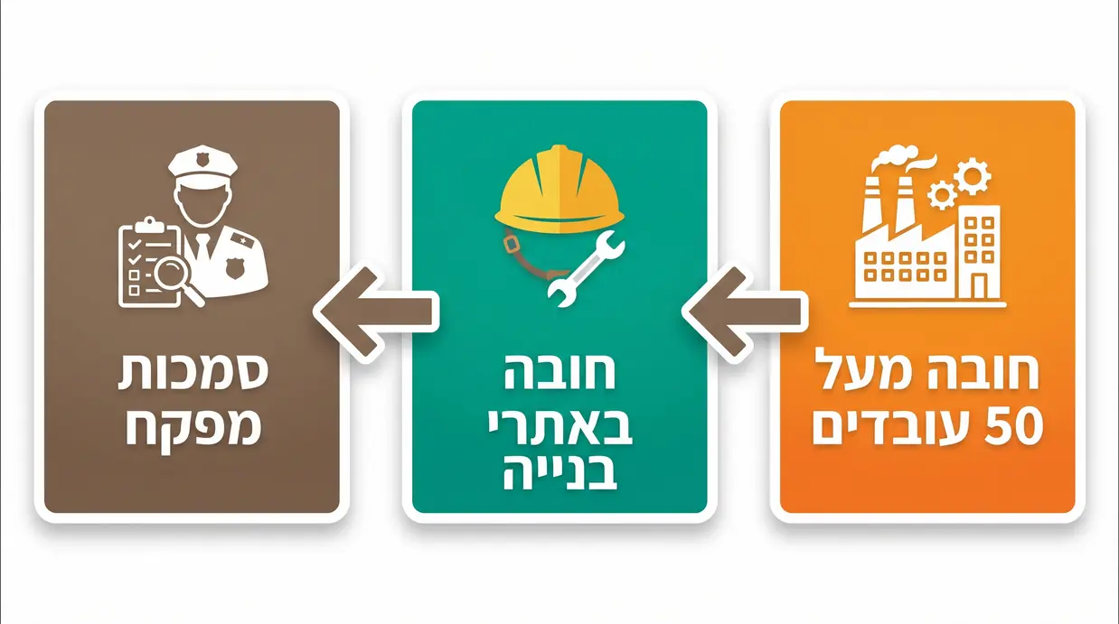 אינפוגרפיקה בעברית המציגה את תנאי החובה למינוי ממונה בטיחות לפי החוק