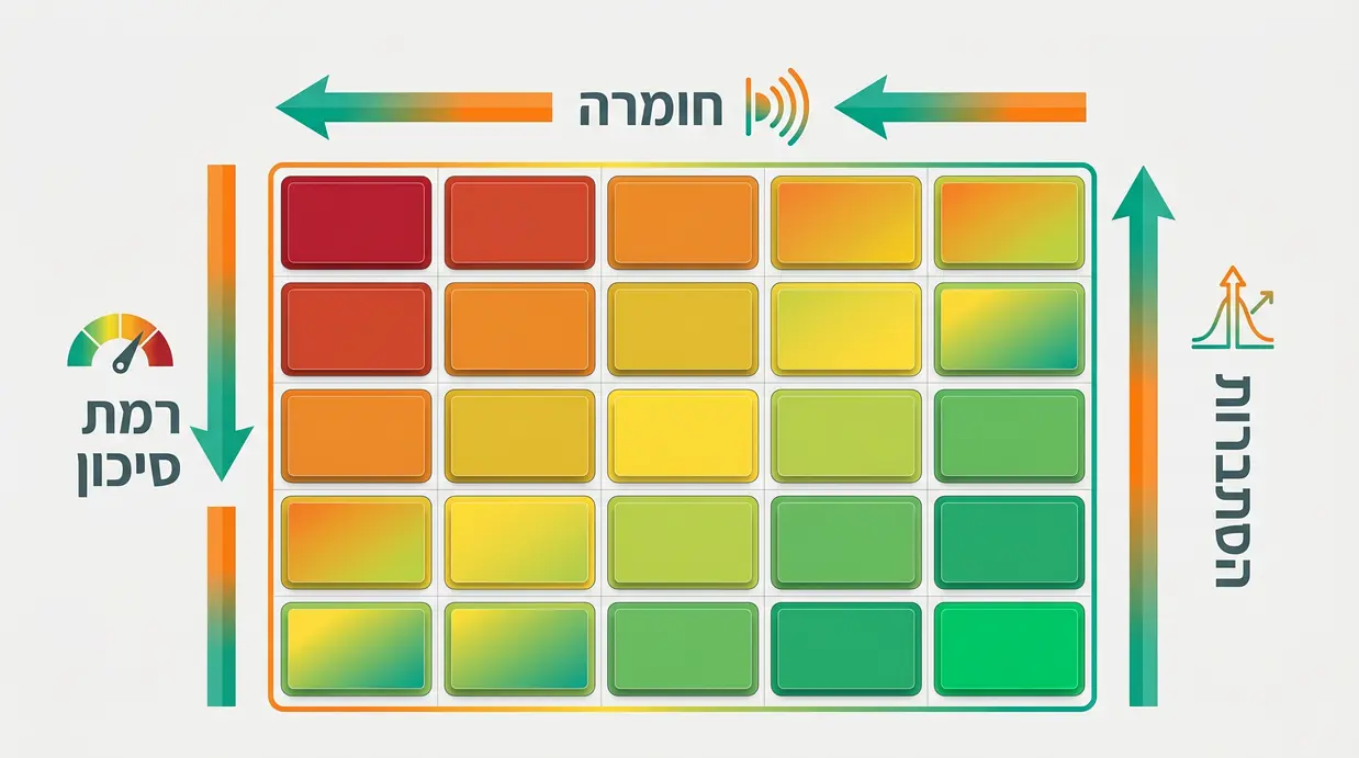 מטריצת סיכונים צבעונית לפי הסתברות וחומרה
