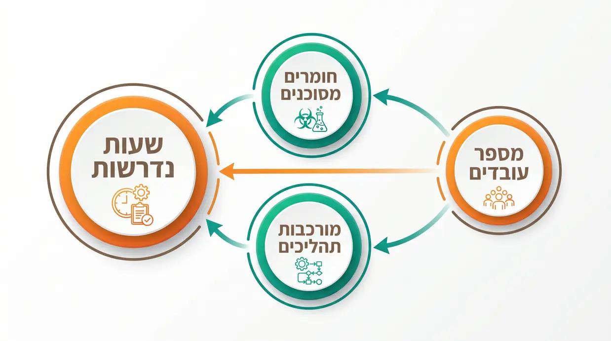 אינפוגרפיקה בעברית המציגה את הקריטריונים לקביעת היקף משרת ממונה הבטיחות