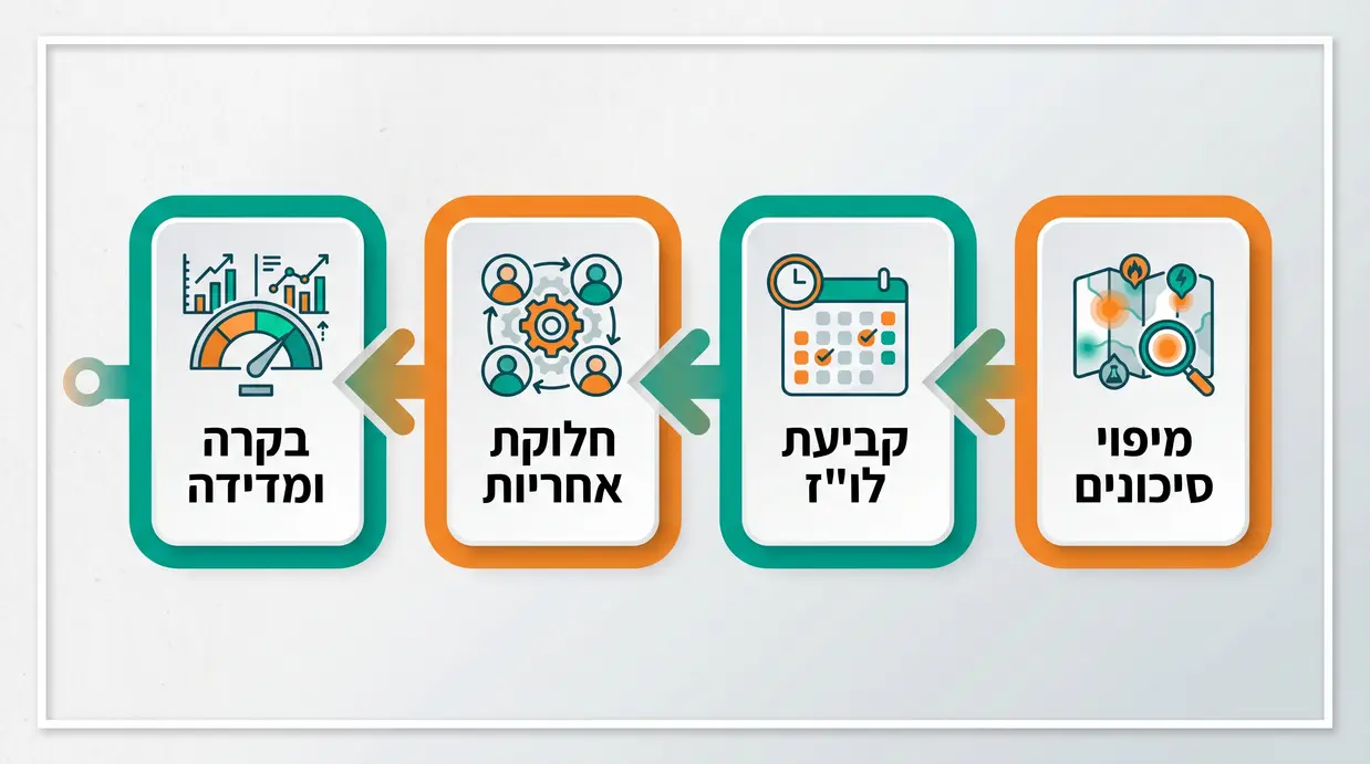 תרשים זרימה בעברית המציג את שלבי בניית תוכנית הדרכות בטיחות שנתית