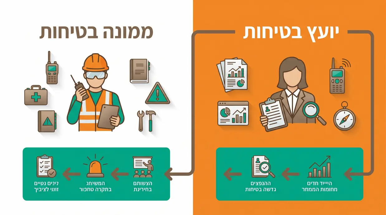 אינפוגרפיקה בעברית המשווה בין יועץ בטיחות לממונה בטיחות