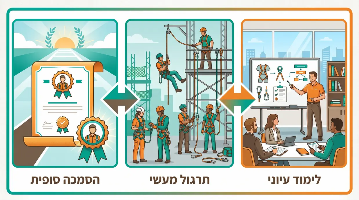 שלבי קורס מדריך עבודה בגובה מהלימוד העיוני ועד להסמכה