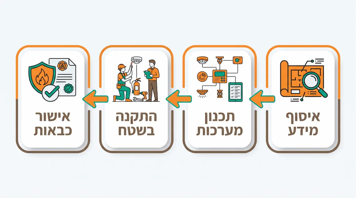 תרשים שלבי תהליך יועץ בטיחות אש עד קבלת אישור כבאות