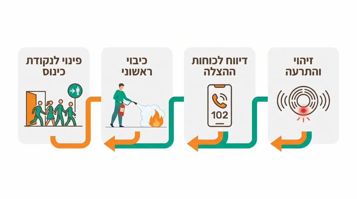 אינפוגרפיקה בעברית המציגה את שלבי הפעולה באירוע אש