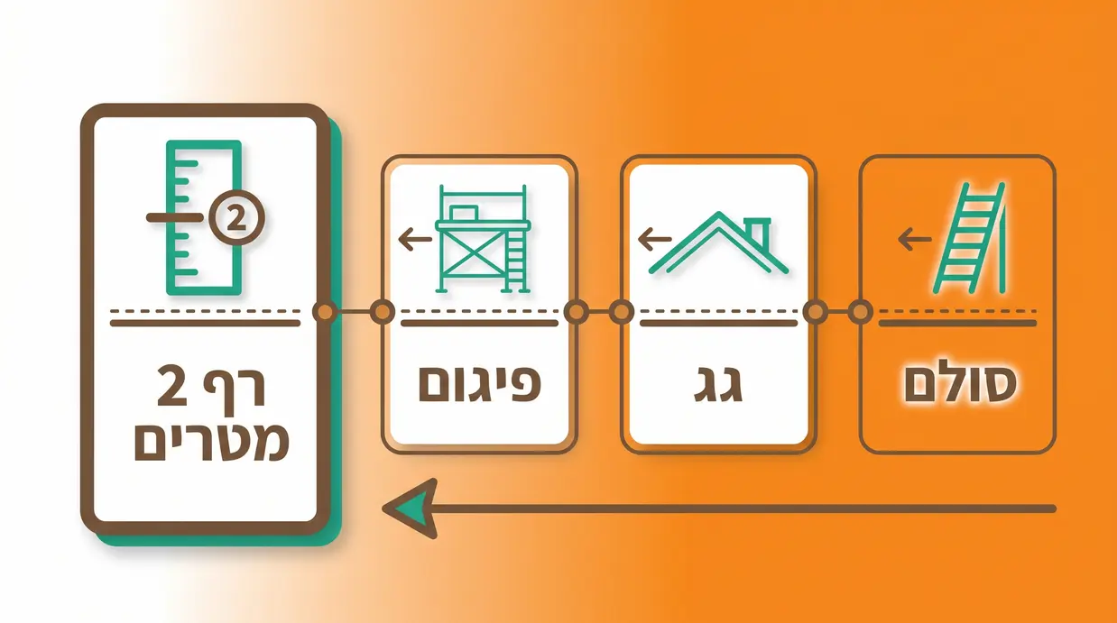 תרשים בעברית המציג את רף שני המטרים וסוגי משטחים כמו סולם, גג ופיגום