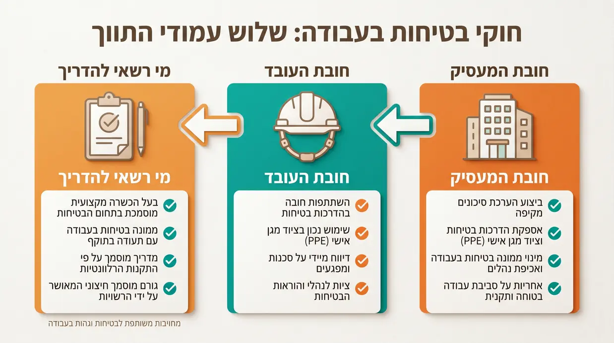 תרשים בעברית המציג את חובות המעסיק והעובד לפי תקנות הבטיחות