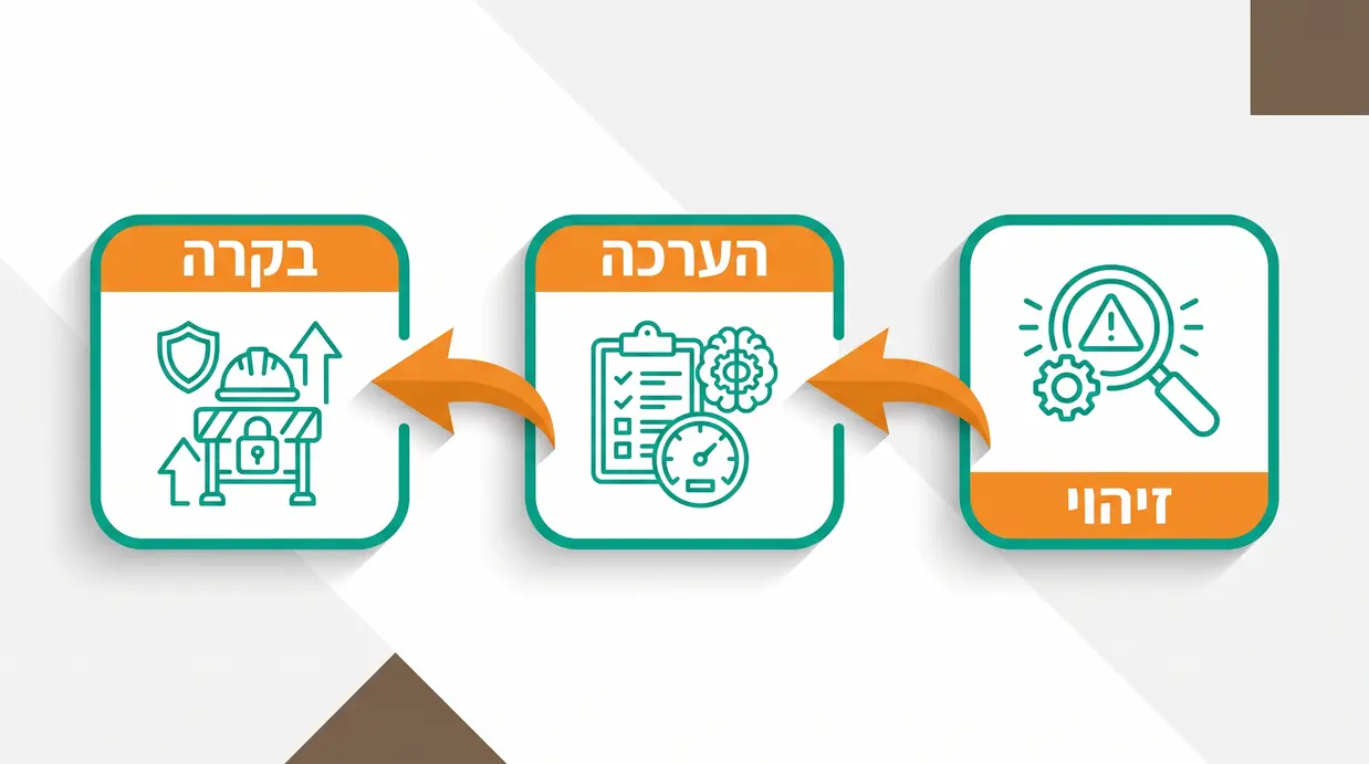 תרשים זרימה של שלבי סקר סיכונים: זיהוי, הערכה, בקרה