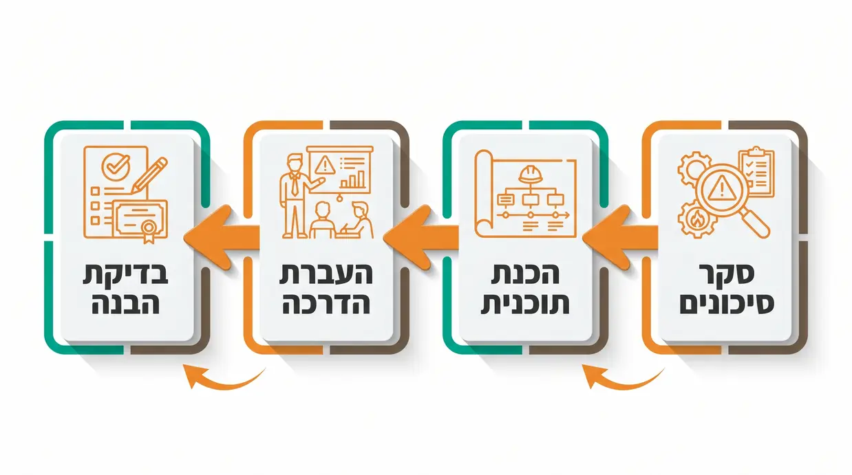 אינפוגרפיקה בעברית המציגה את שלבי תהליך ההדרכה בבטיחות