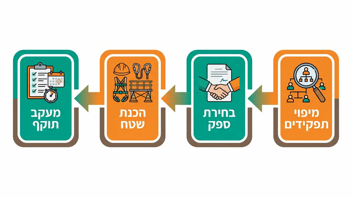 אינפוגרפיקה בעברית עם שלבי יישום מערך הדרכות גובה בארגון