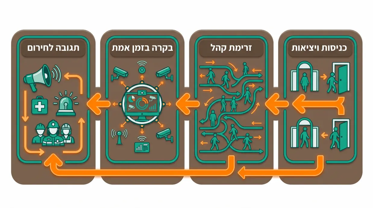 אינפוגרפיקה בעברית על ניהול קהל ובקרה בזמן אירוע