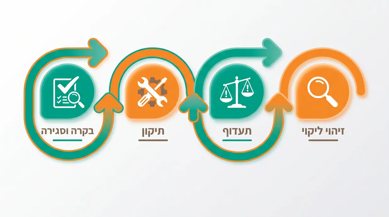 תרשים זרימה בעברית המציג את מעגל הטיפול בליקויי בטיחות ממוסד ציבורי