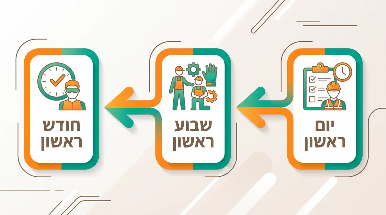 תרשים זרימה בעברית של שלבי קליטה בטוחה לעובד חדש עם דגש על הדרכת בטיחות