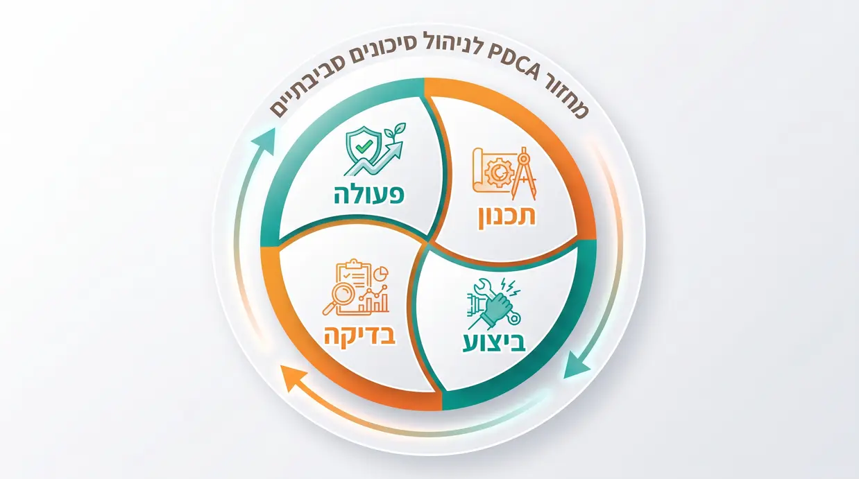 תרשים מעגלי של תהליך ניהול סיכונים לפי מודל PDCA