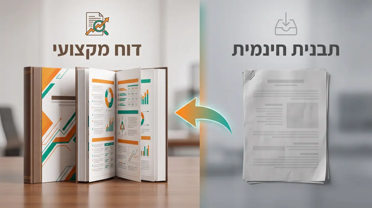 השוואה ויזואלית בין דוח סקר סיכונים מקצועי לתבנית חינמית