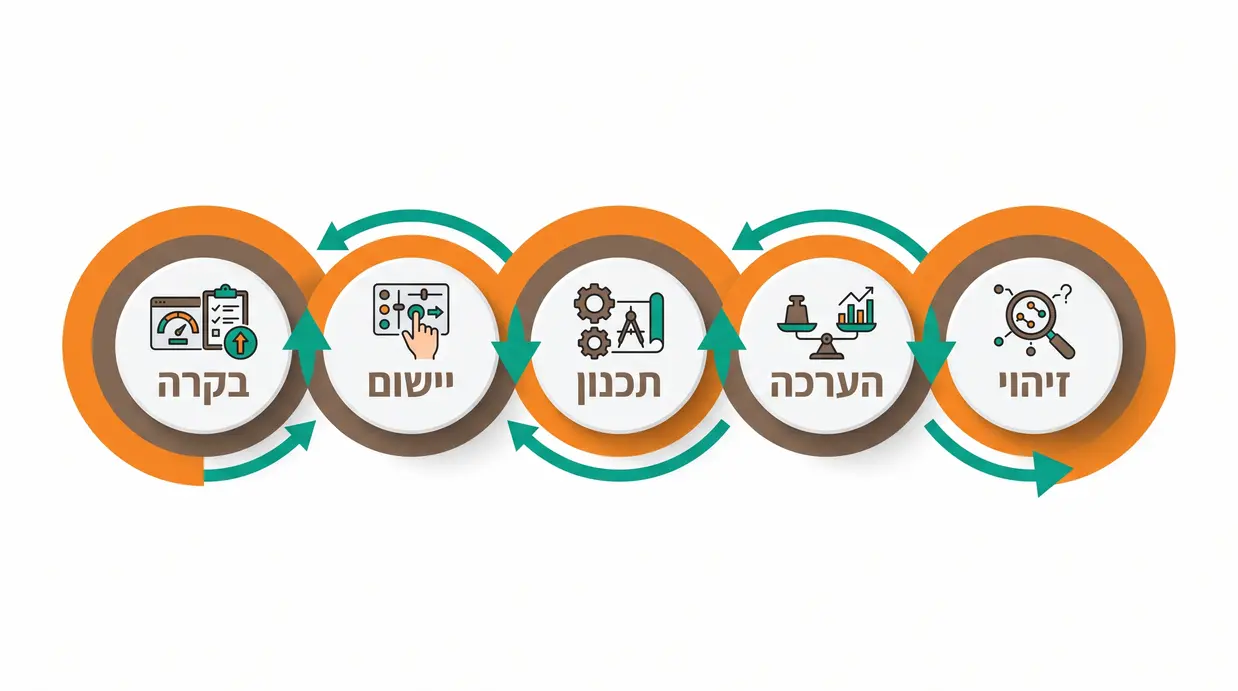 תרשים מעגלי המציג את חמשת שלבי ניהול הסיכונים בארגון