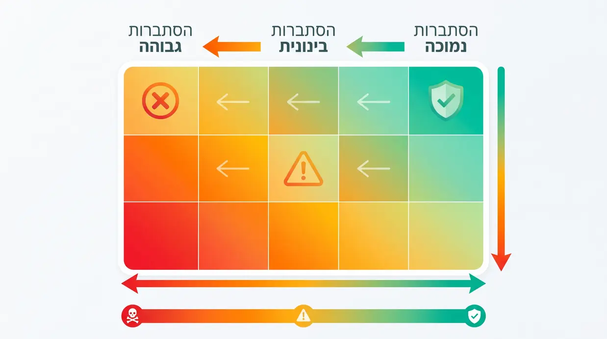 מטריצת סיכונים צבעונית עם סיווג לפי הסתברות וחומרה
