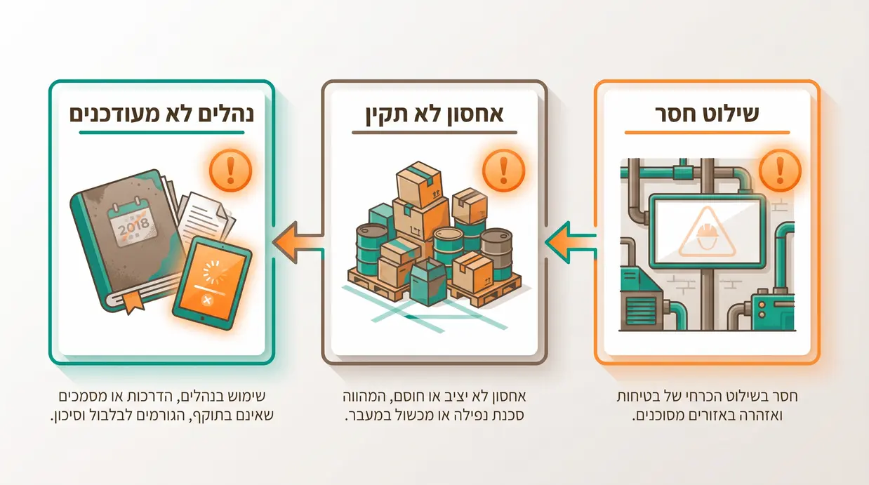 אינפוגרפיקה בעברית המציגה טעויות בטיחותיות נפוצות במפעל