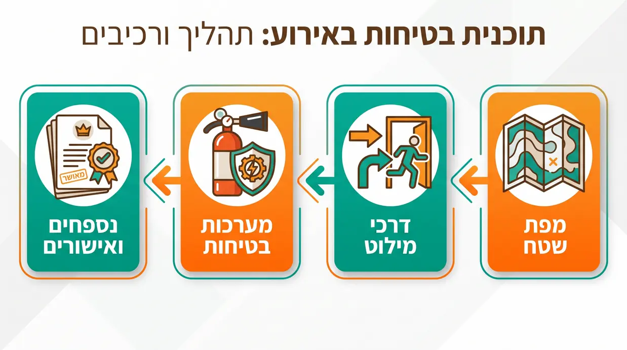 תרשים בעברית המציג את המרכיבים העיקריים של תוכנית בטיחות לאירוע