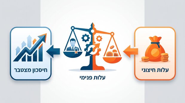 אינפוגרפיקה בעברית המציגה השוואת עלויות בין ממונה בטיחות חיצוני לפנימי וחיסכון מצטבר לעסק