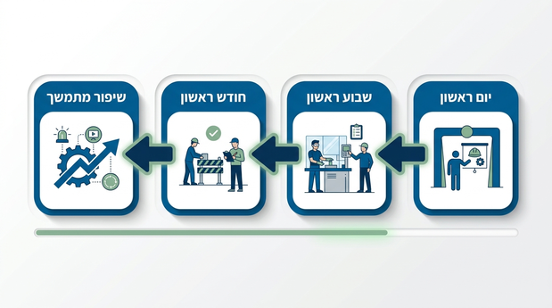 תרשים זרימה מדורג של מסלול קליטה בטוחה מהיום הראשון ועד סוף החודש
